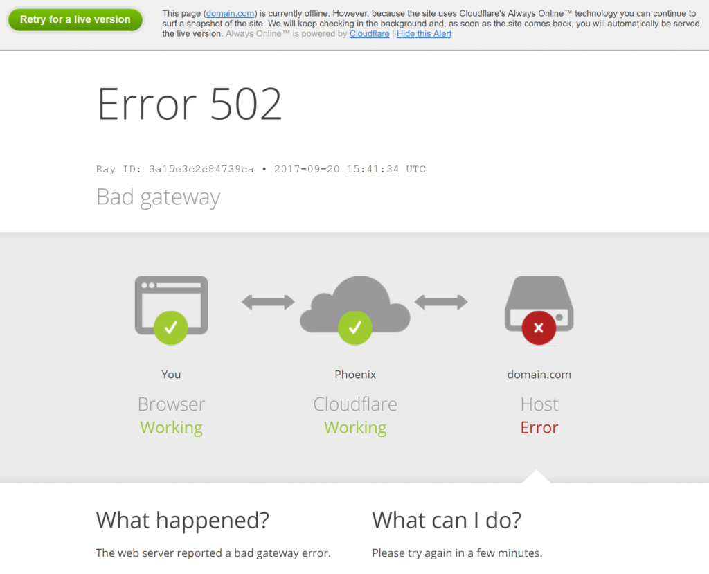 502 Bad Gateway Error